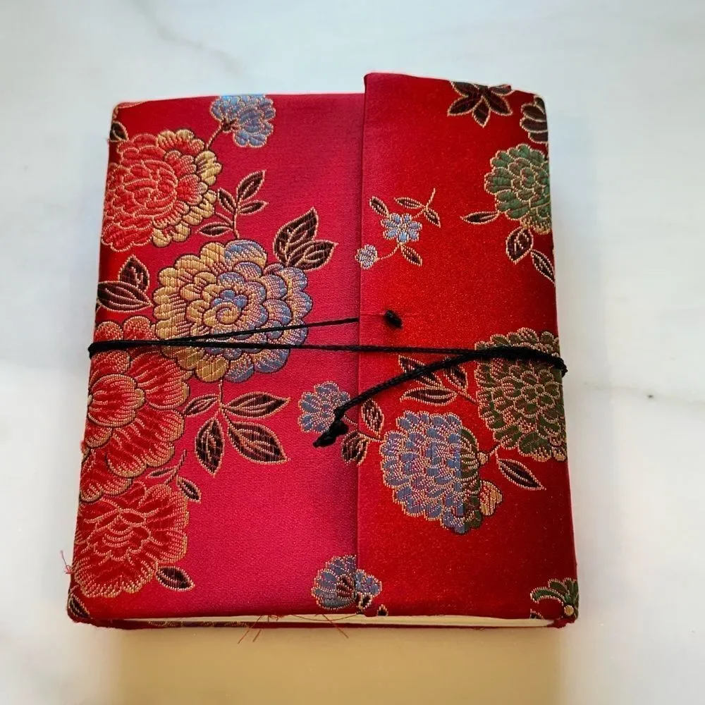 Red Floral Notepad Journal with Handmade Paper